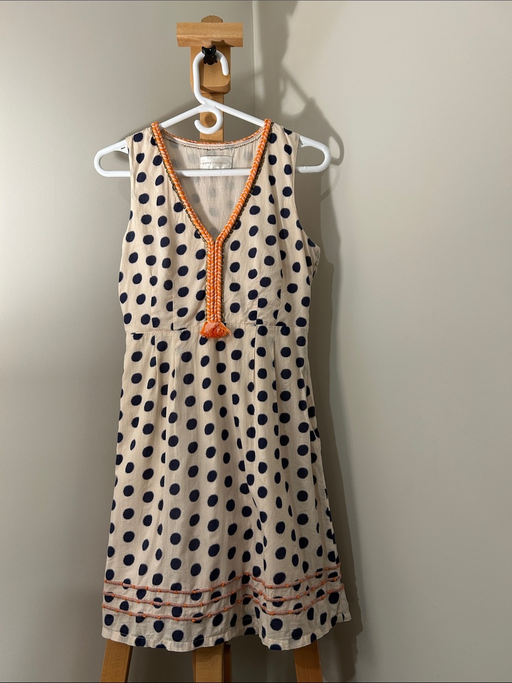 Corey Lynn Calter | Cream & Navy Polka Dot Dress | Size 4